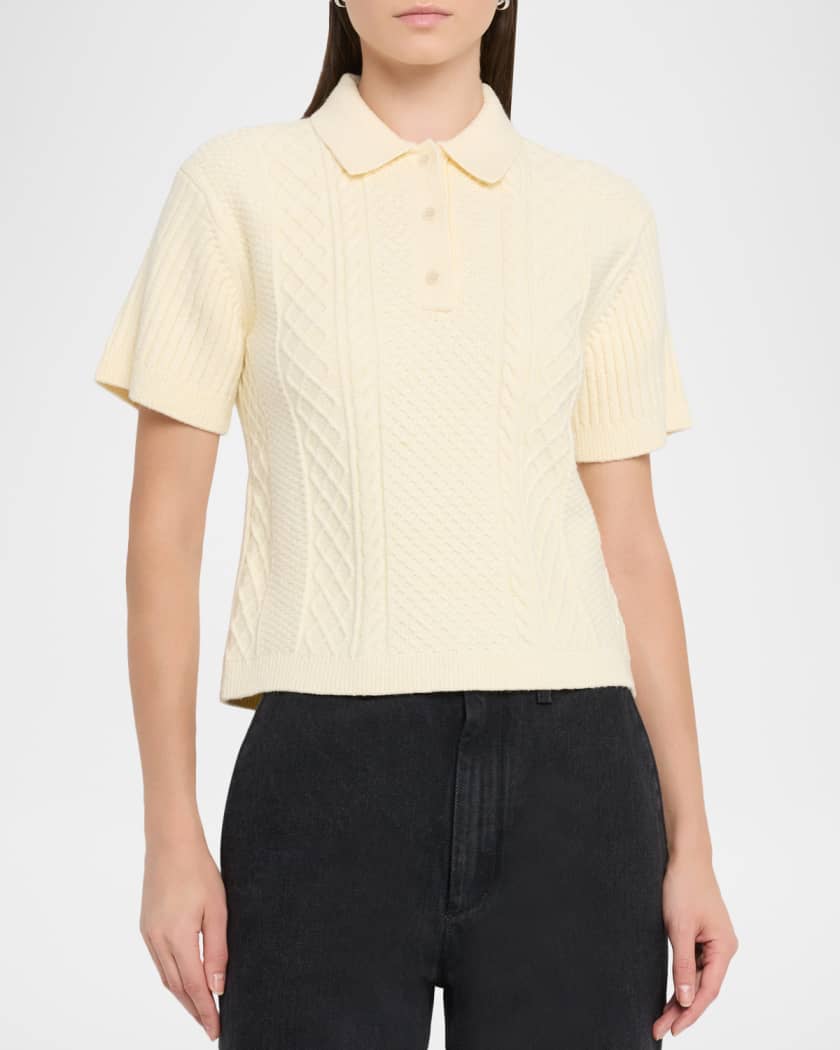 Fisherman Short-Sleeve Crop Polo Sweater