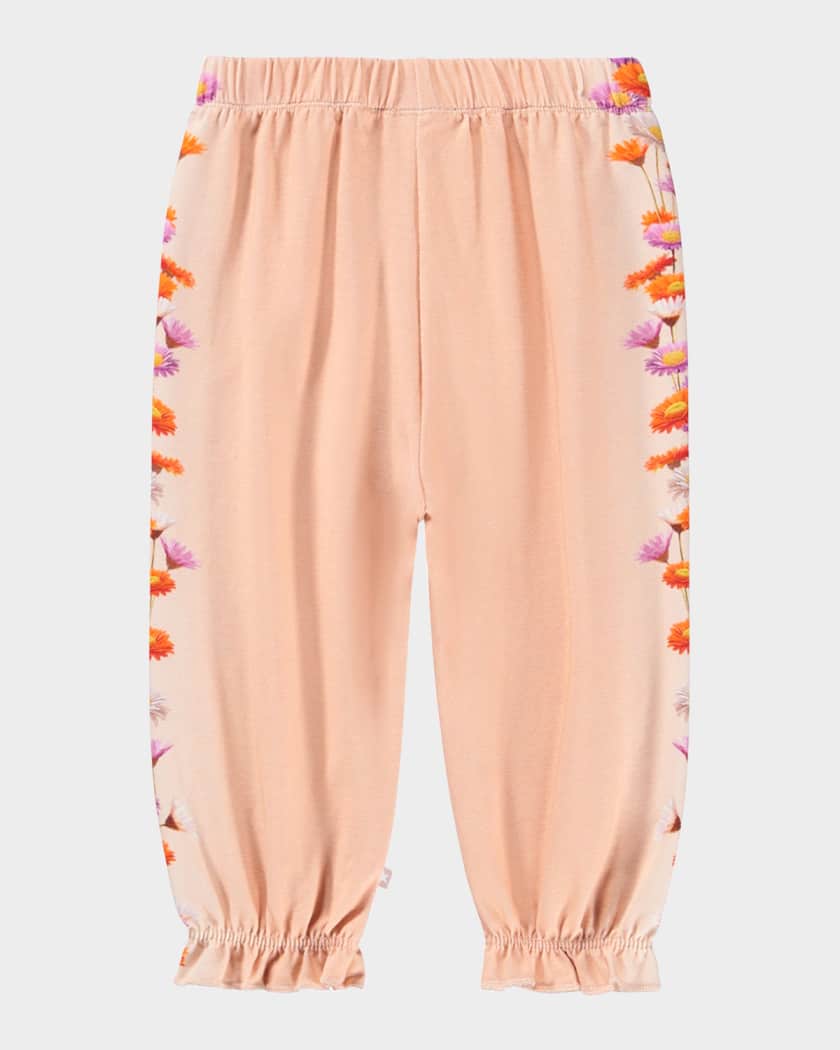 Girl's Selena Floral-Print Organic Cotton Trousers, Size 9M-4