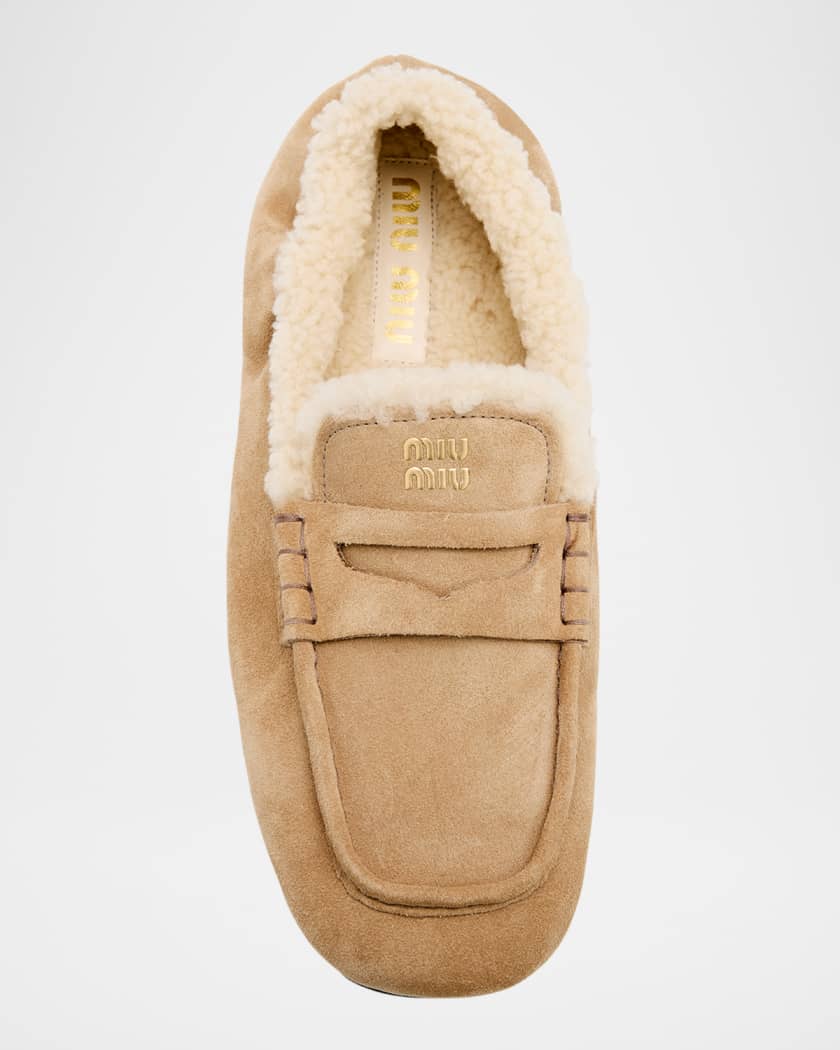Miu Miu Shearling Lined Suede Penny Loafers | Neiman Marcus