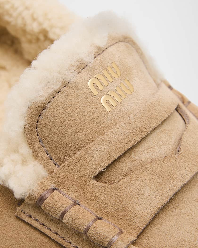 Miu Miu Shearling Lined Suede Penny Loafers | Neiman Marcus