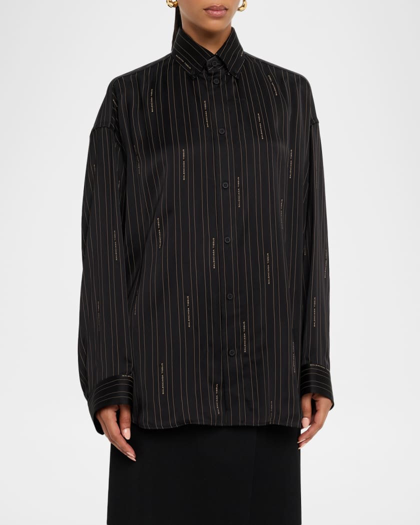Tシャツ・カットソー BALENCIAGA SS25 L/S COCOON SHIRT (814121TRLD5 2135) Balenciaga Logo Striped Silk Cocoon Shirt | Neiman Marcus