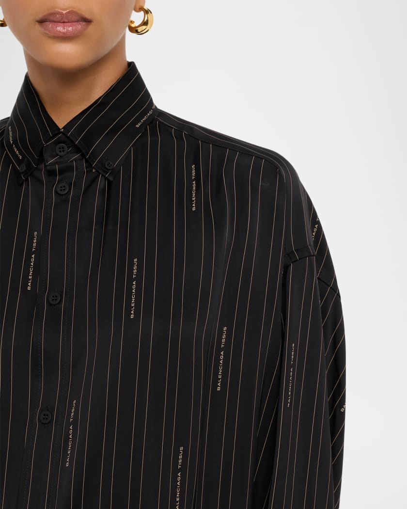 Tシャツ・カットソー BALENCIAGA SS25 L/S COCOON SHIRT (814121TRLD5 2135) Balenciaga Logo Striped Silk Cocoon Shirt | Neiman Marcus