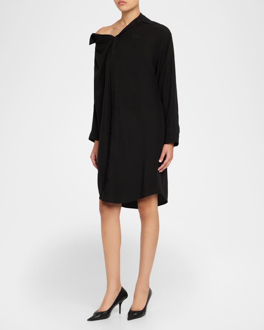 Balenciaga One-Shoulder Button-Down Shirtdress | Neiman Marcus