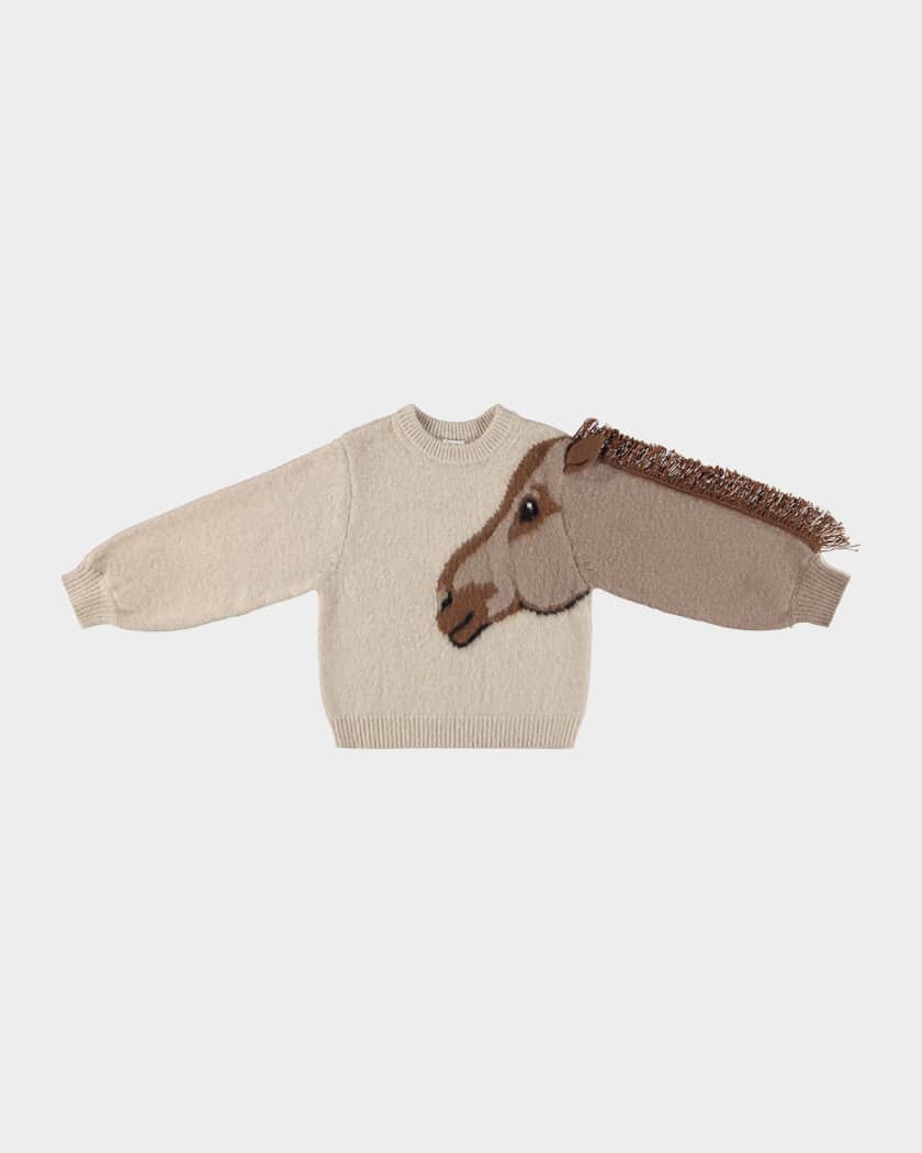 Girl's Gisela Wool Horse Fringe Sweater, Size 0M-12