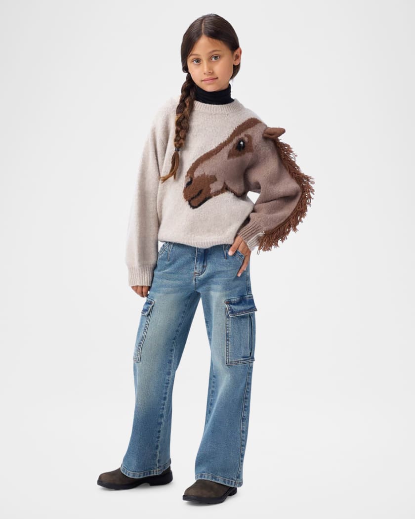 Girl's Gisela Wool Horse Fringe Sweater, Size 0M-12