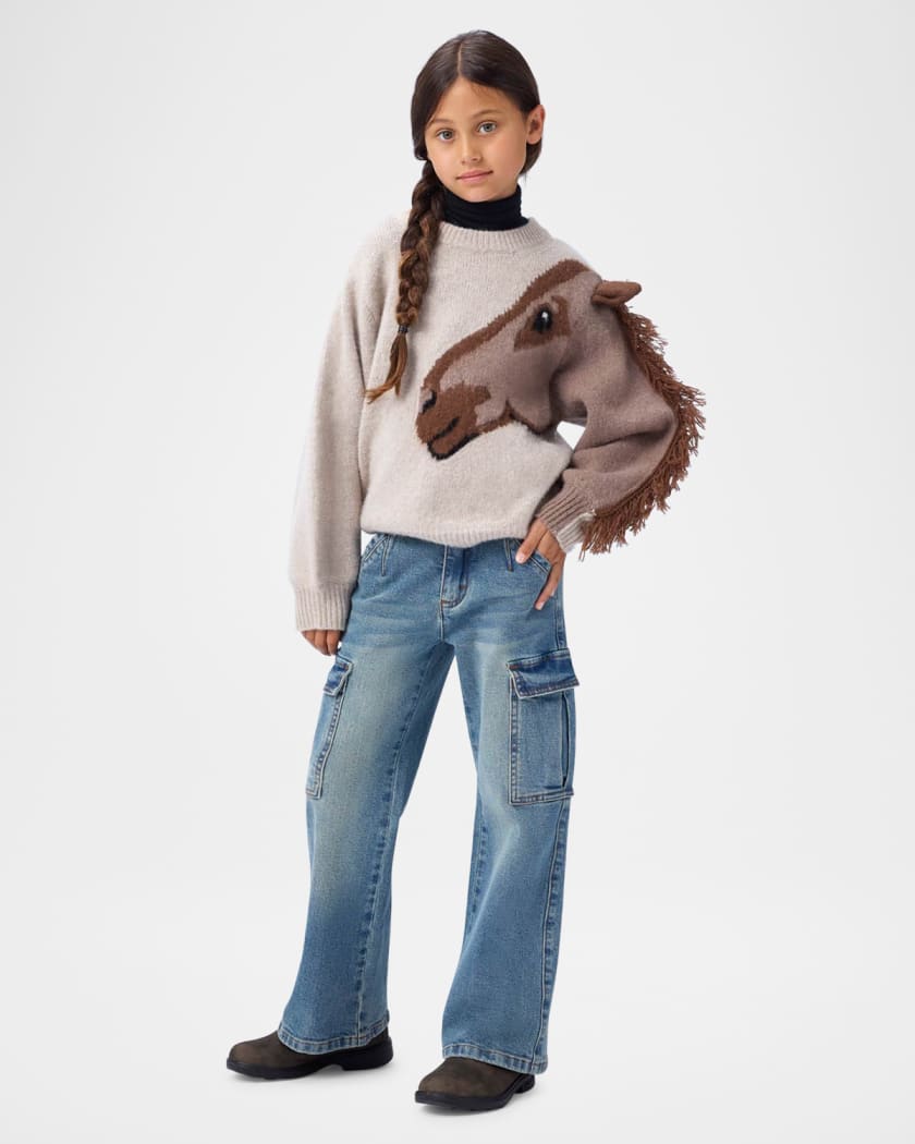 Girl's Gisela Wool Horse Fringe Sweater, Size 0M-12