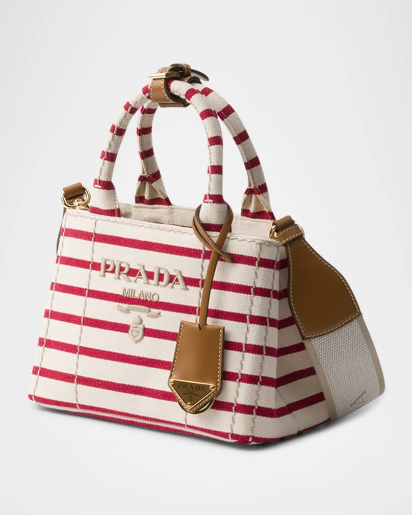 Striped Cotton Canvas Mini Top-Handle Bag
