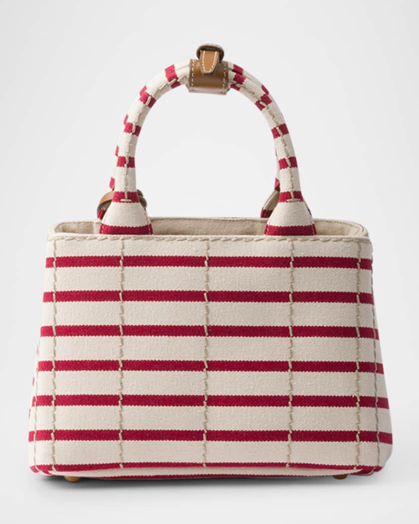 Striped Cotton Canvas Mini Top-Handle Bag