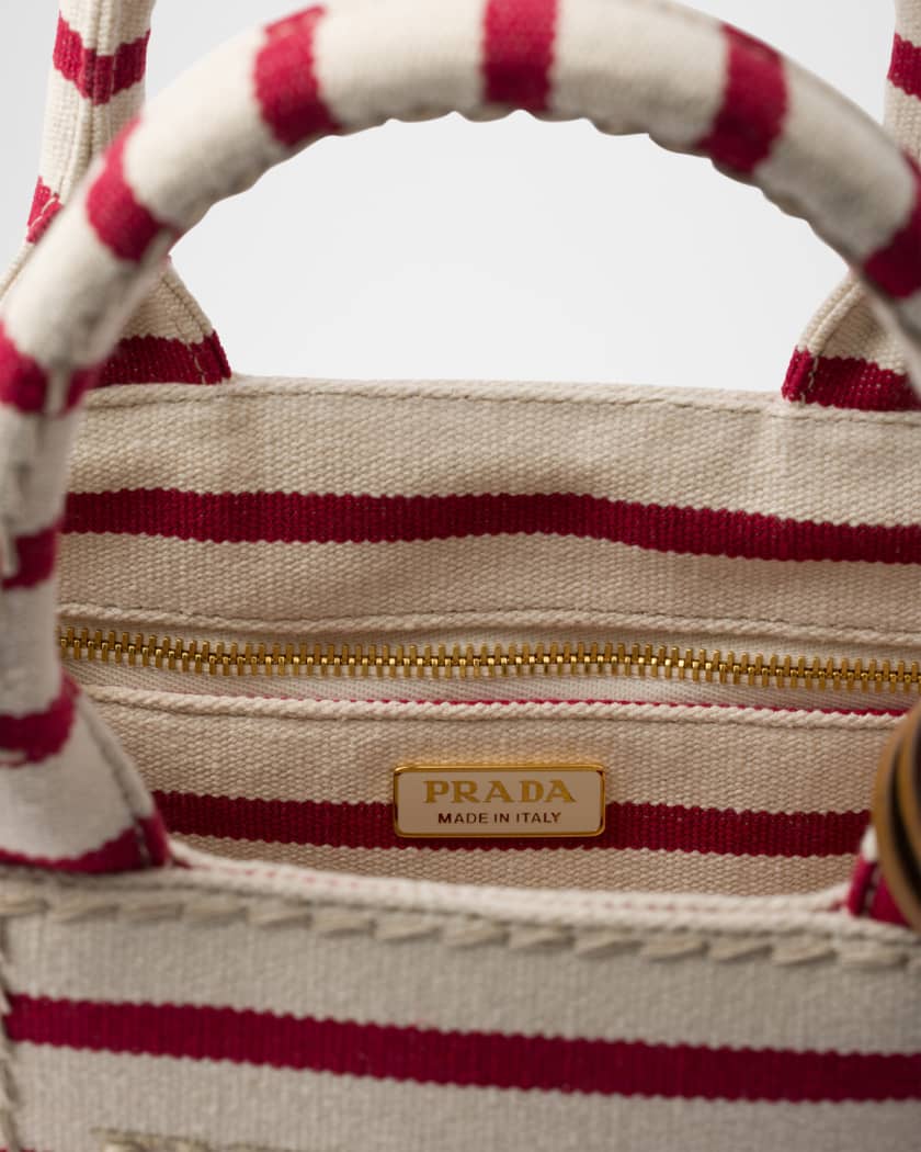 Striped Cotton Canvas Mini Top-Handle Bag