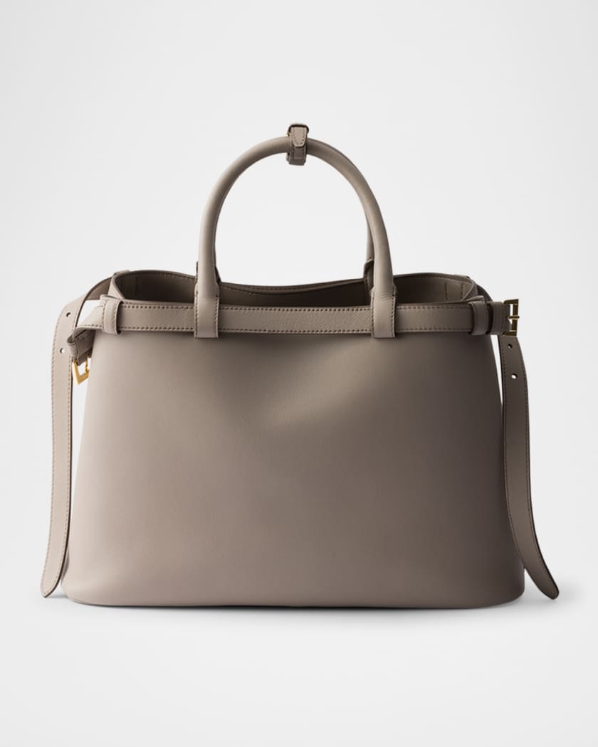 Prada Buckle Medium Leather Handbag with Double Belt