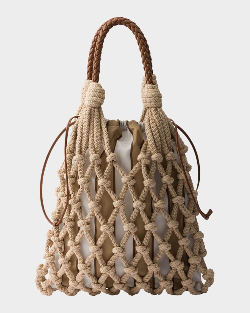 Medium Striped Cotton Macrame Top-Handle Bag
