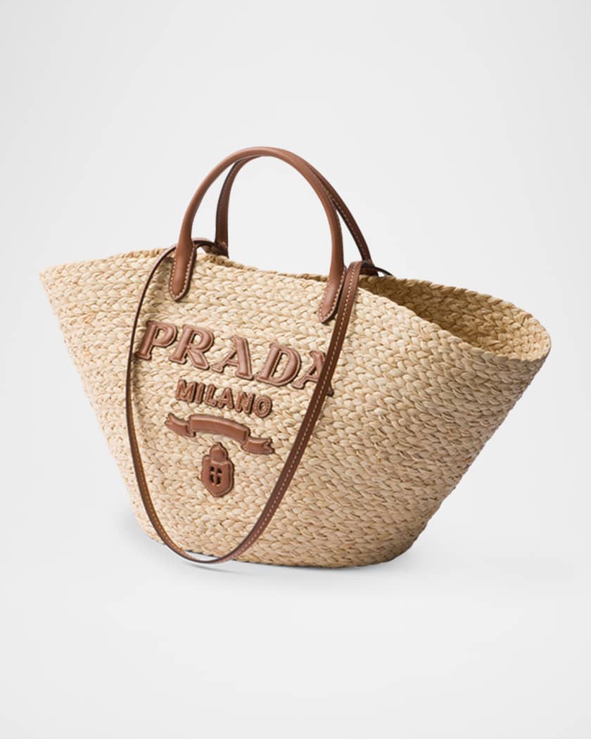 Large Raffia and Leather Tote Bag