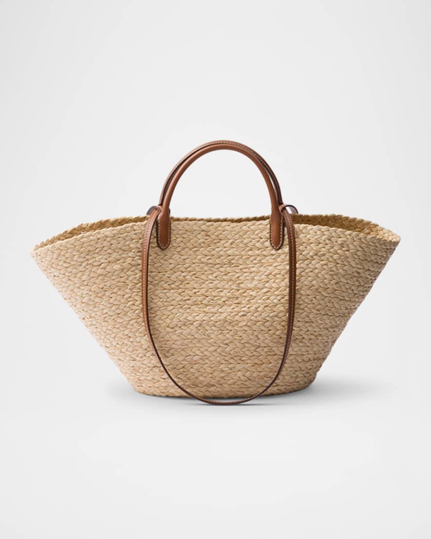 Large Raffia and Leather Tote Bag