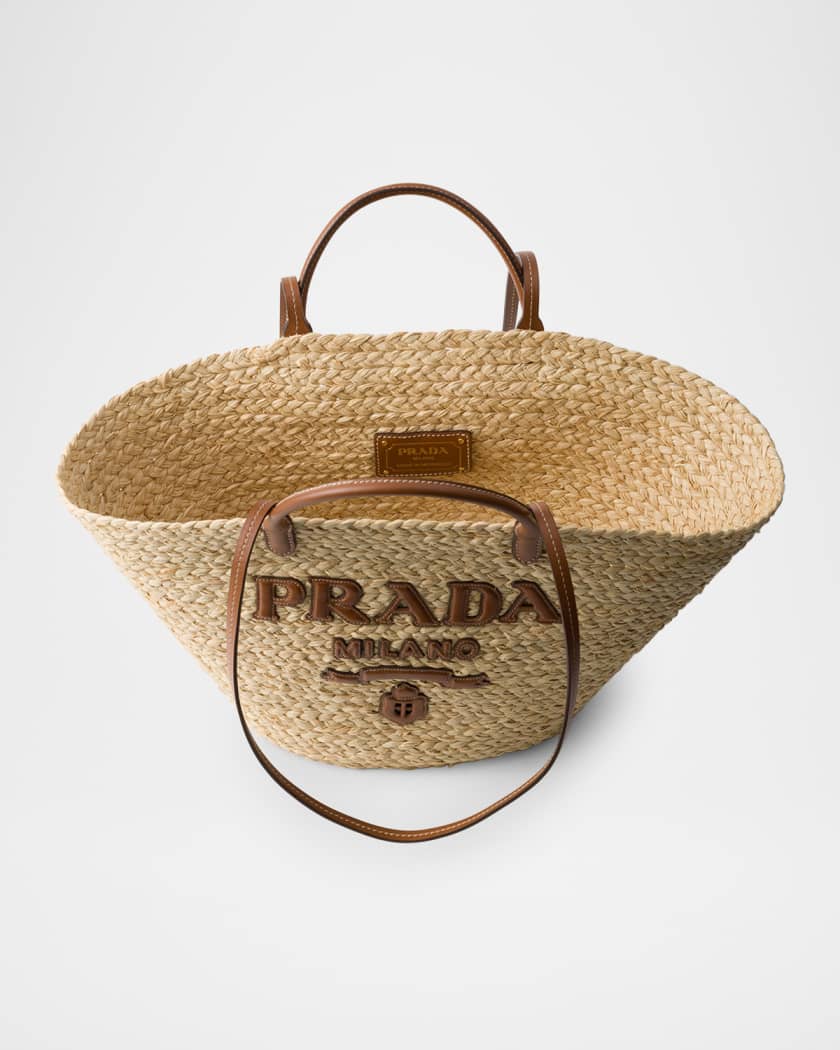 Large Raffia and Leather Tote Bag