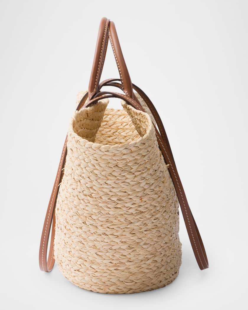 Large Raffia and Leather Tote Bag