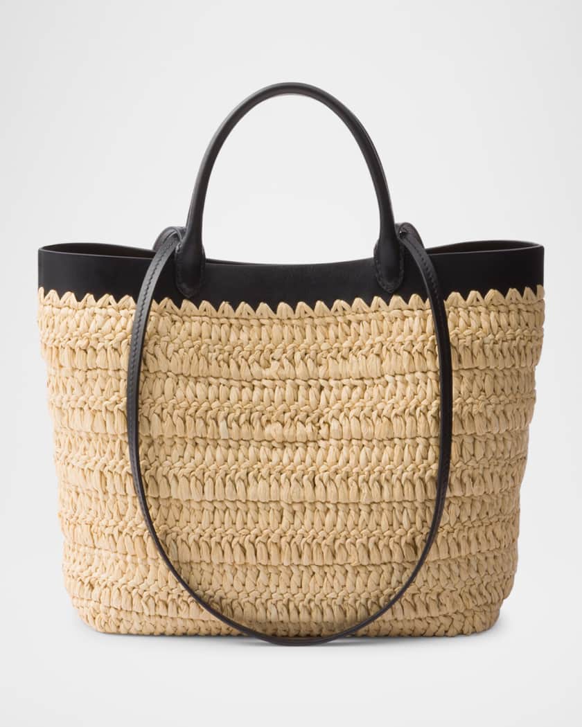 Small Crochet and Leather Tote Bag