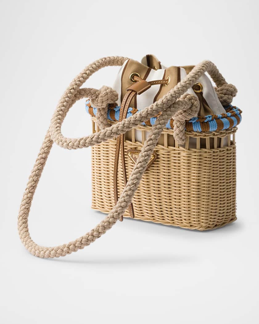 Rattan Basket Drawstring Mini Shoulder Bag