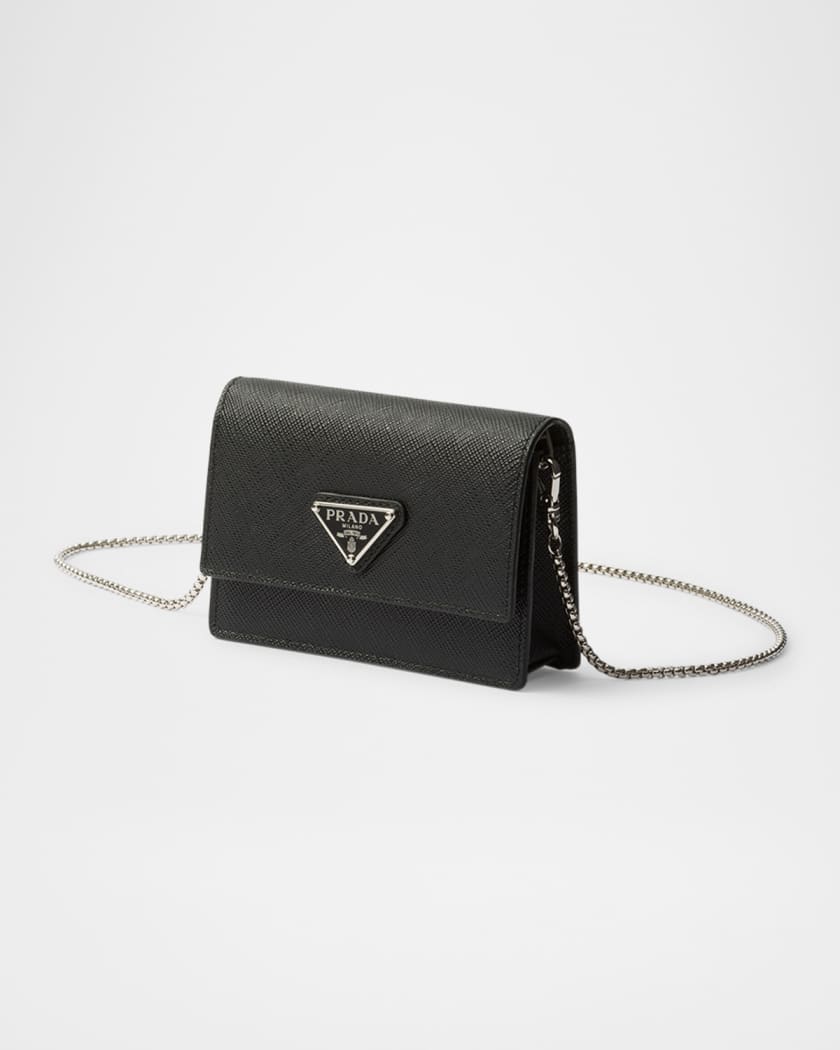 Saffiano Leather Card Holder with Shoulder Strap