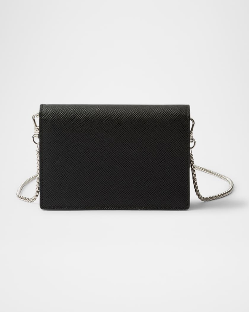 Saffiano Leather Card Holder with Shoulder Strap