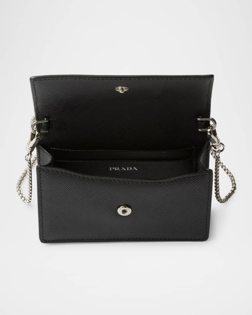 Saffiano Leather Card Holder with Shoulder Strap