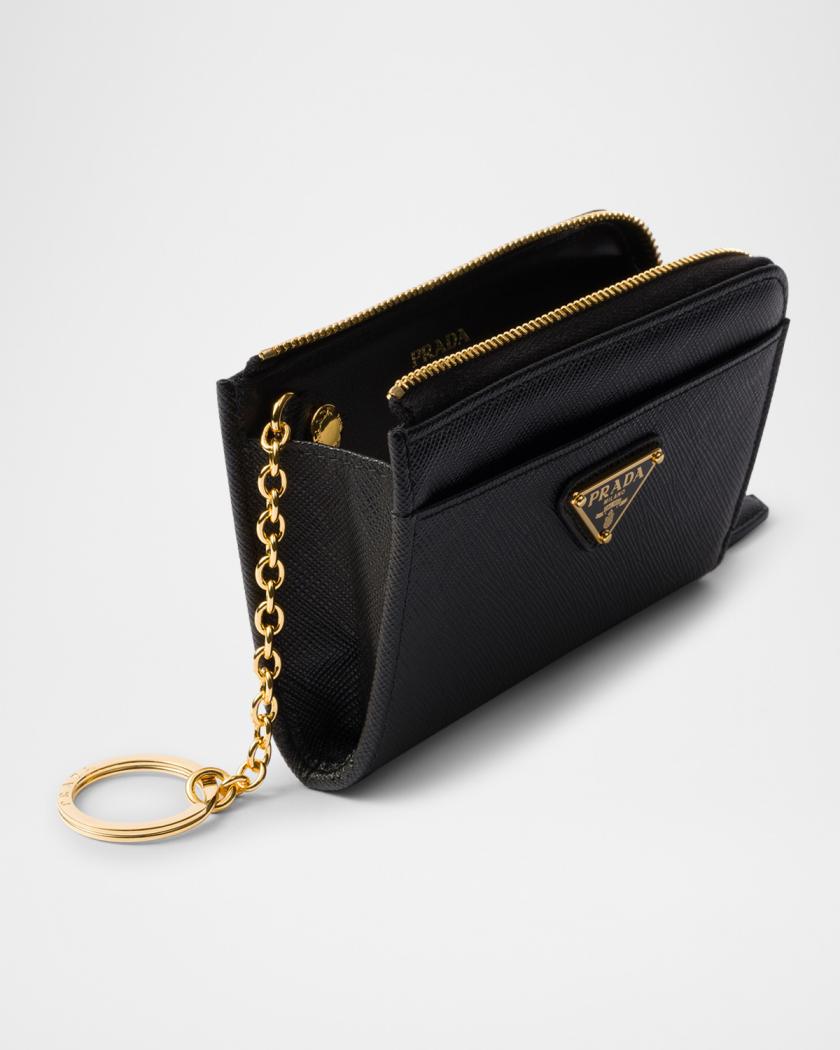 Prada Triangle Logo Saffiano Leather Zip Card Case | Neiman Marcus