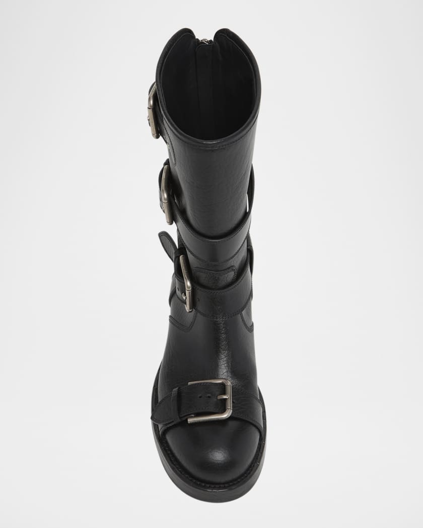 Leather Buckle Over-The-Knee Boots