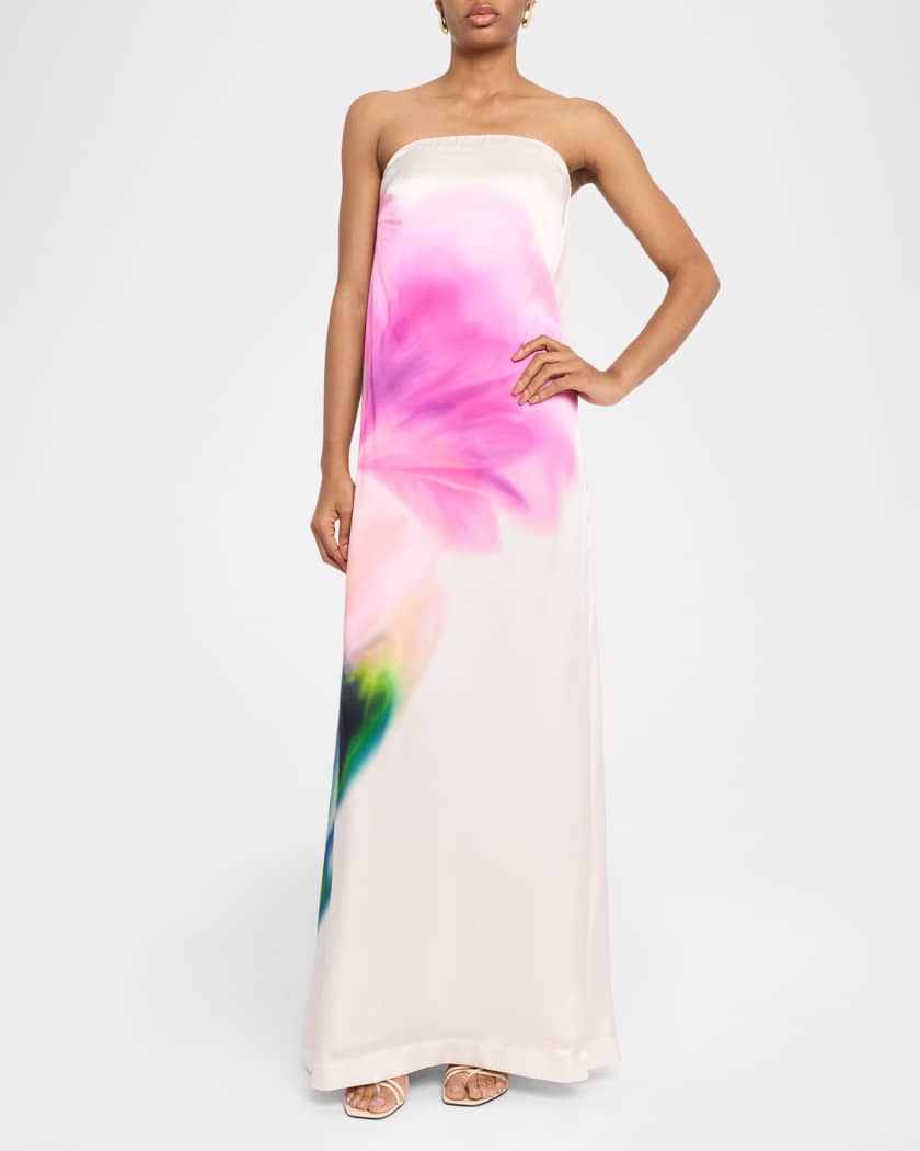 Dahlia Blossom Strapless Silk Maxi Dress