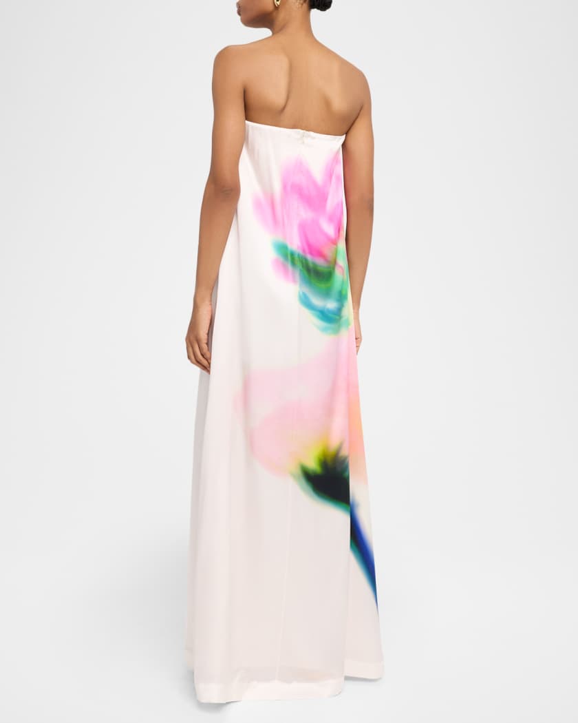 Dahlia Blossom Strapless Silk Maxi Dress