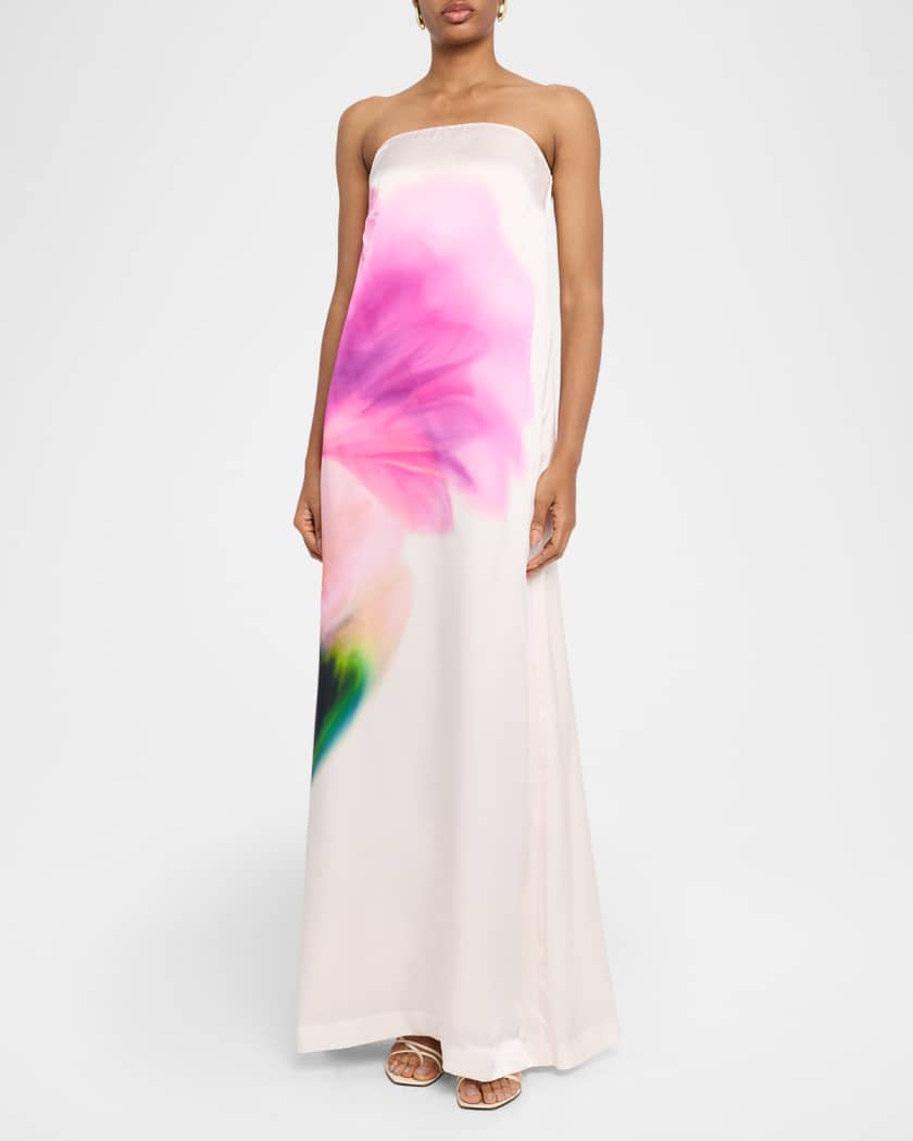 Dahlia Blossom Strapless Silk Maxi Dress