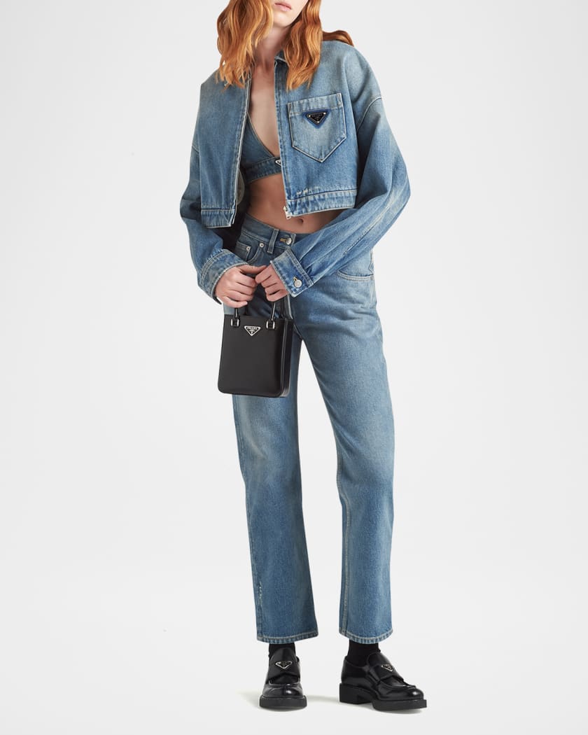 Cropped Zip-Front Denim Jacket