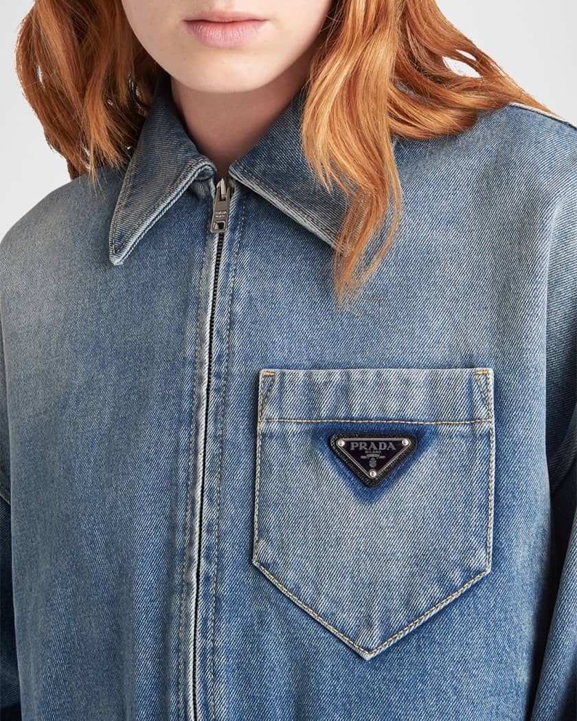 Cropped Zip-Front Denim Jacket