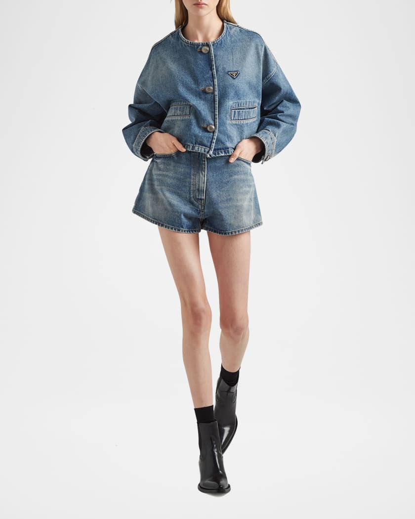 Crop Collarless Denim Jacket