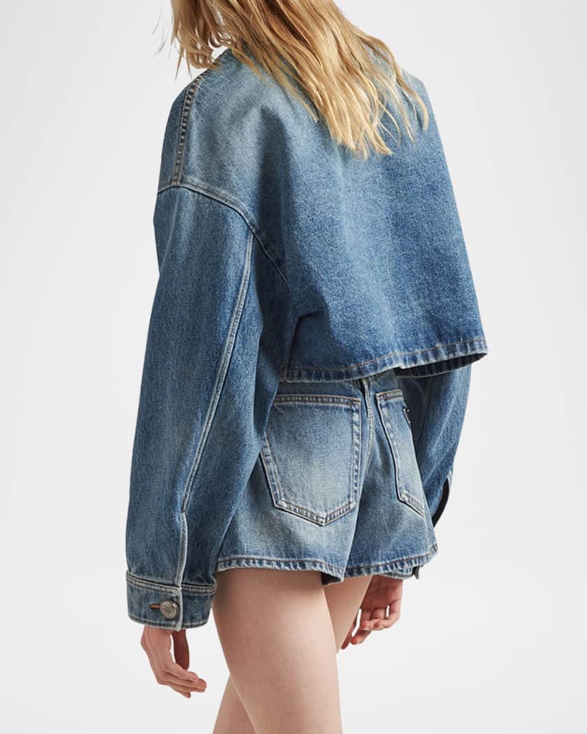 Crop Collarless Denim Jacket