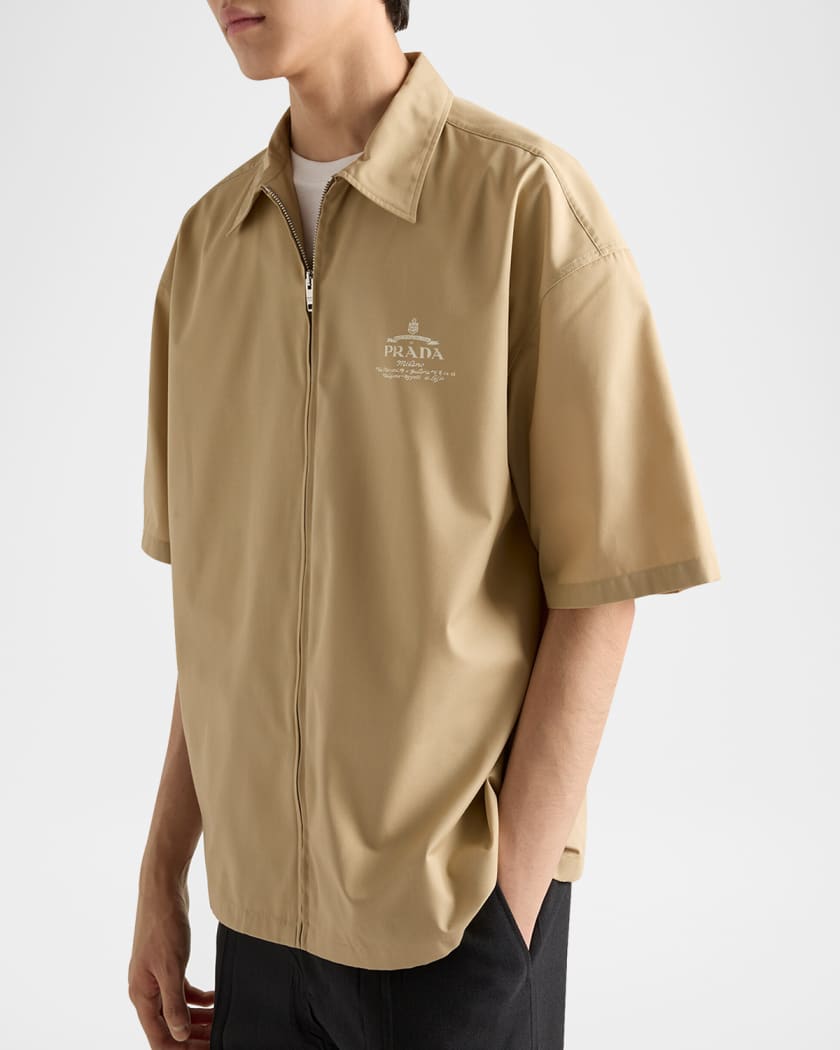 Prada Men's Technical Cotton Zip-Up Shirt | Neiman Marcus