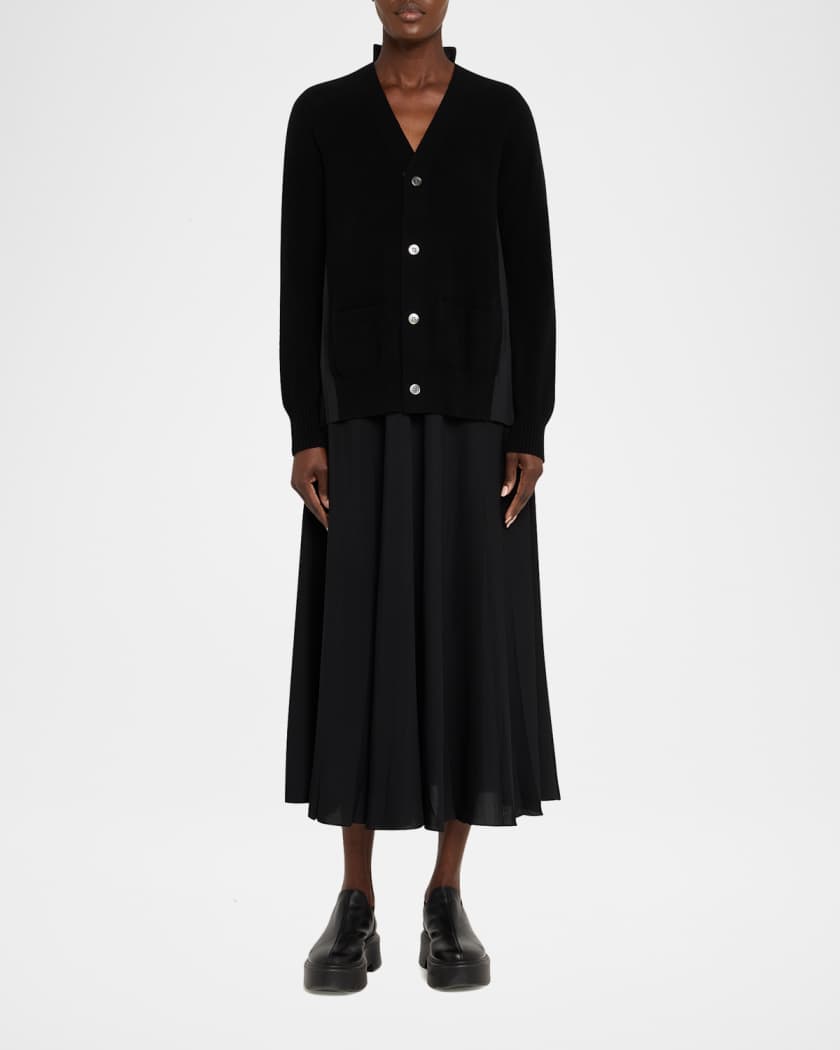 sacai カーディガン SACAI Pleated-Back Rib-Knit Cardigan | Neiman Marcus