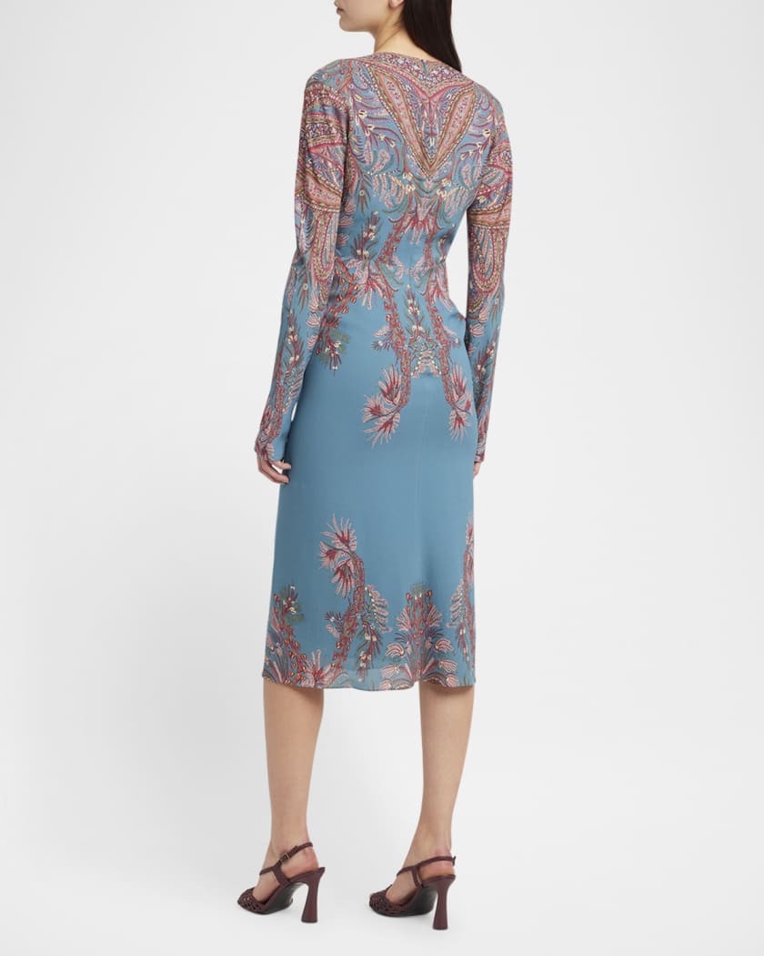 【関税込み】ETRO FLORAL PAISLEY PRINT DRESS Etro Floral Paisley Long-Sleeve Ruched Cady Dress | Neiman