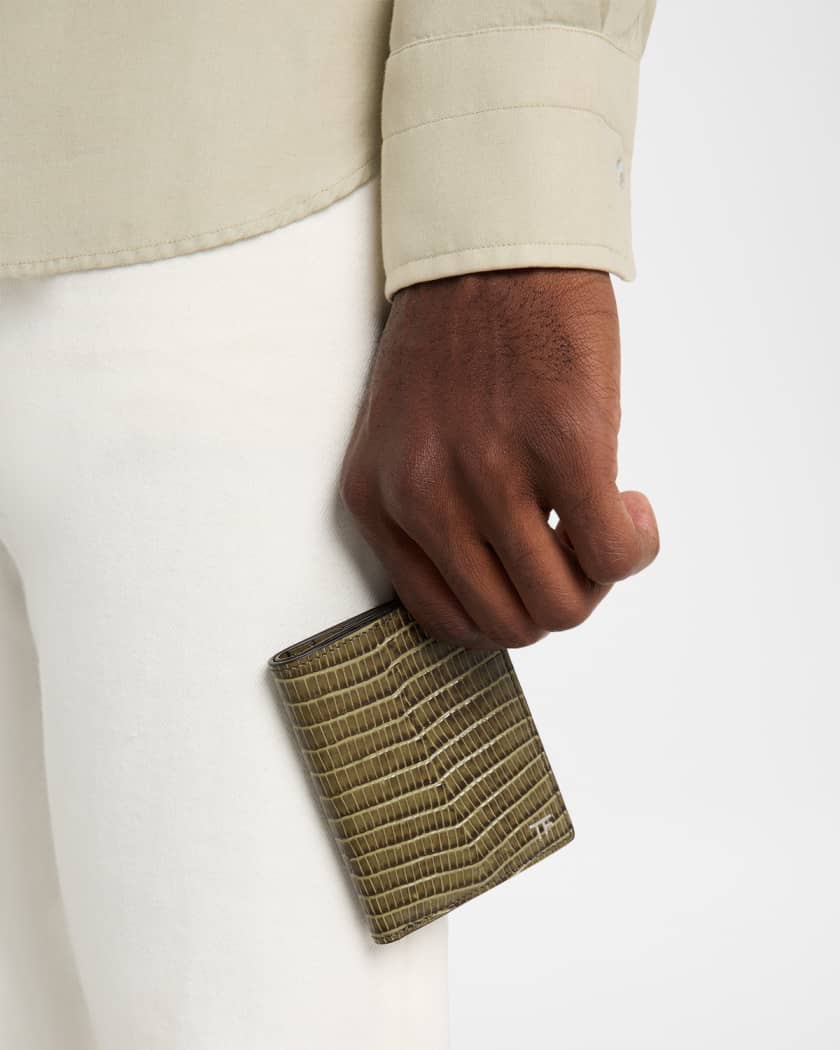 Men's T Line Printed Leather Bifold Card Holder