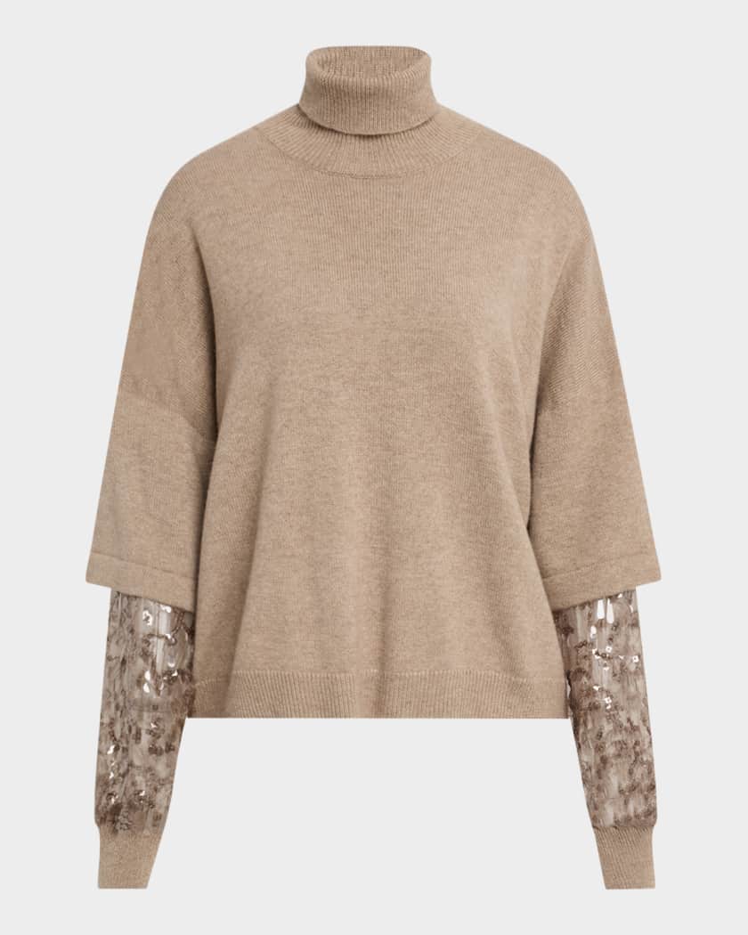【関税&送料込】Brunello Cucinelli Gonna Midi In Cashmere Brunello Cucinelli Cashmere Turtleneck with Monili Flower