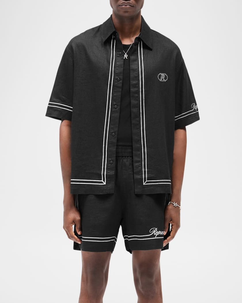 Men's Border Cotton Short-Sleeve Shirt
