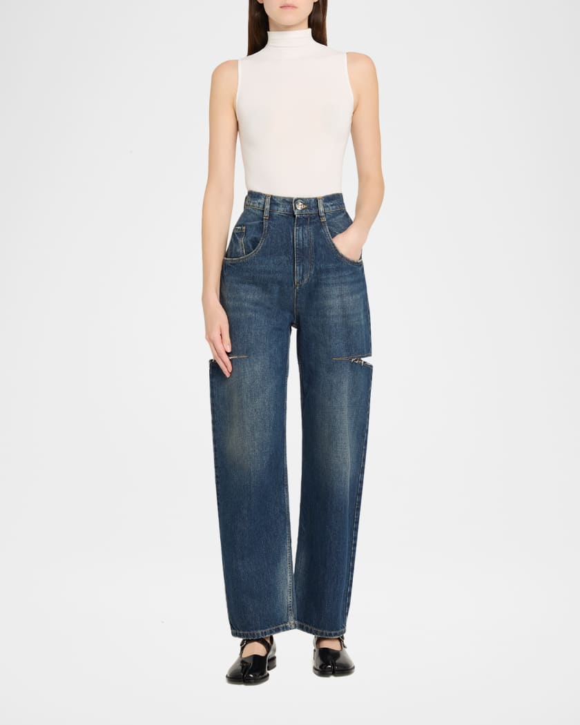 Maison Margiela Slash Slit Barrel-Leg Jeans | Neiman Marcus