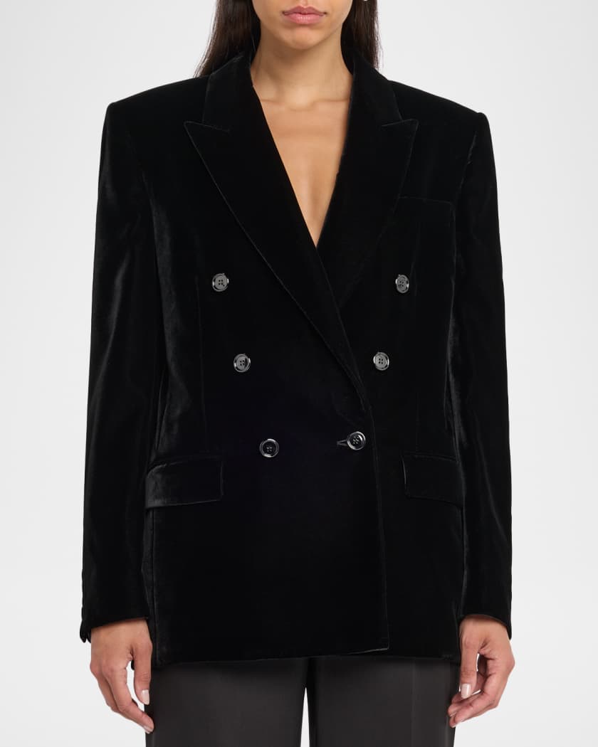 Saint Laurent Velvet Double-Breasted Blazer | Neiman Marcus