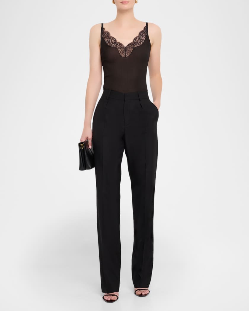 パンツ Saint Laurent Pinstriped Wool Straight-Leg Pants Pinstripe wool and cashmere suit pants in grey - Saint