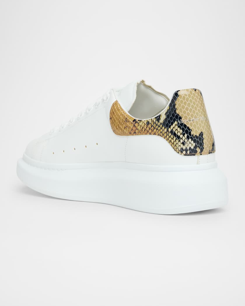 Men's Oversized Leather and Snake-Effect Low-Top Sneakers