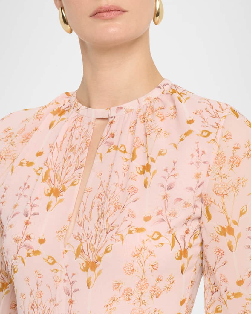 Giambattista Valli Floral Georgette Long-Sleeve Mini Dress