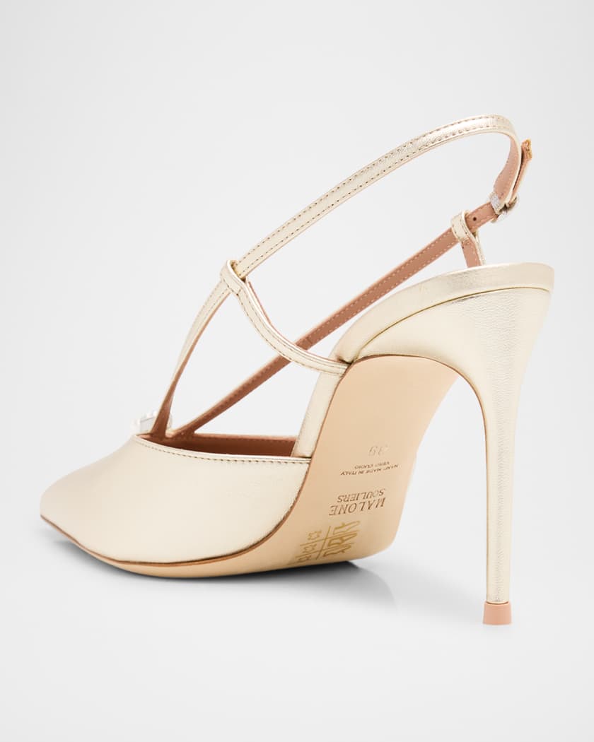 Moore Metallic Nappa Leather Pointed-Toe Slingback Pumps