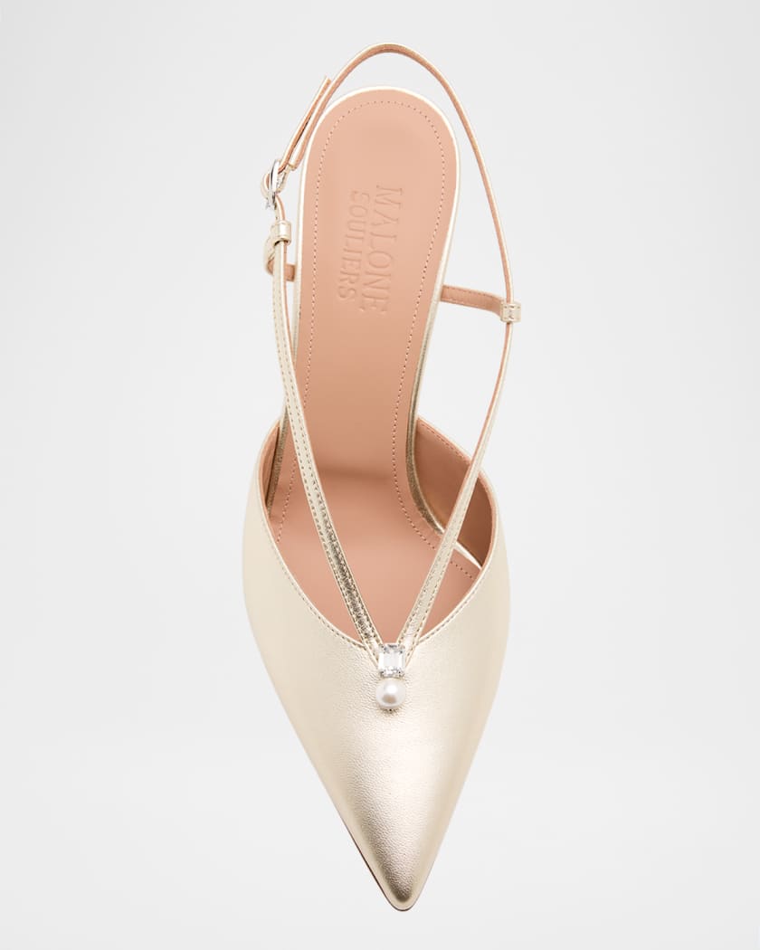 Moore Metallic Nappa Leather Pointed-Toe Slingback Pumps