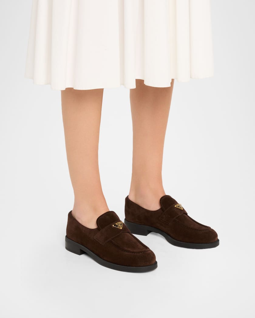 Suede Triangle Logo Loafers