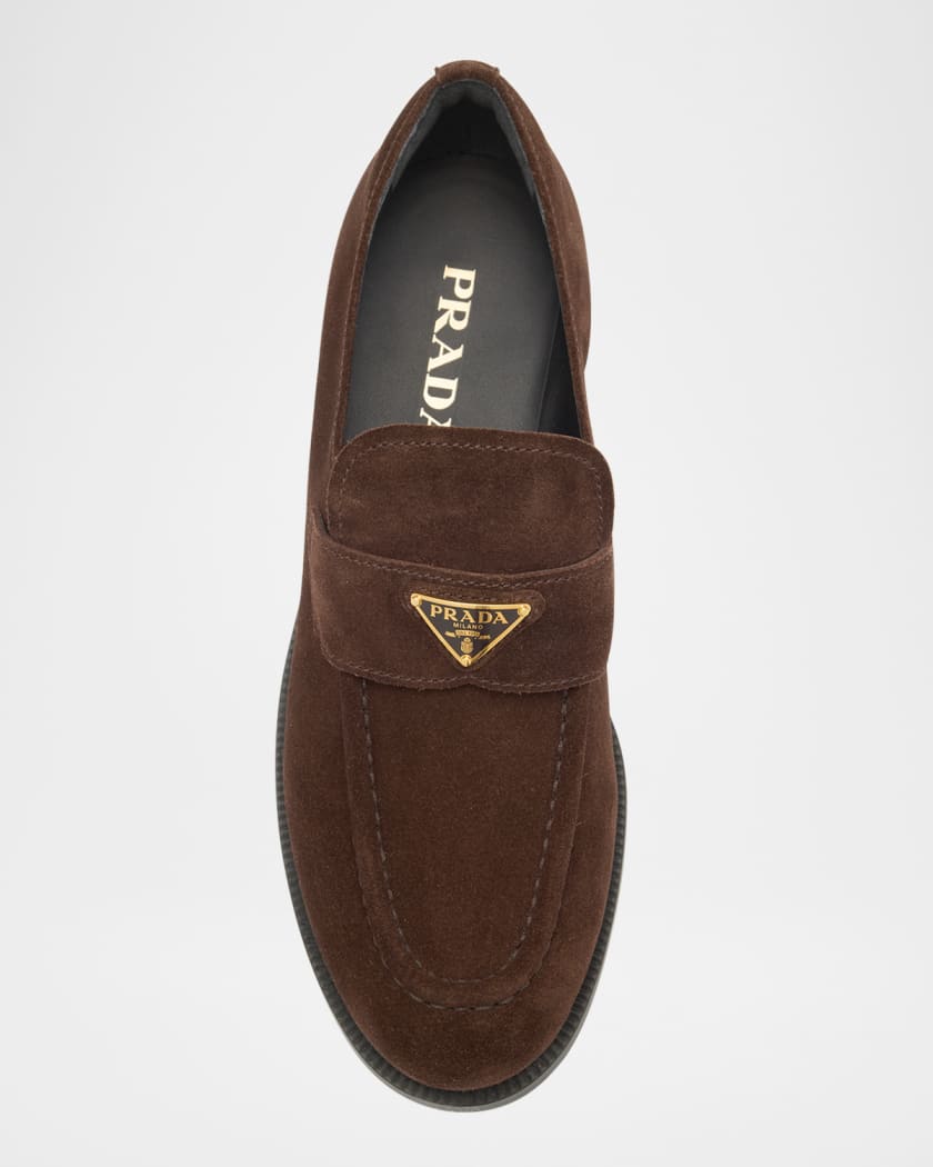 Suede Triangle Logo Loafers