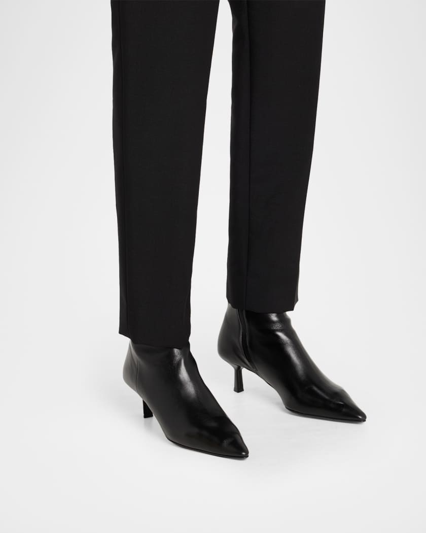 Triangle Logo Leather Kitten-Heel Booties