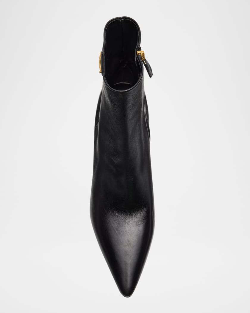 Triangle Logo Leather Kitten-Heel Booties